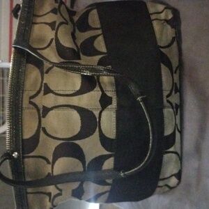 Coach Signature Black Gray Tote Shoulder Handbag Purse
